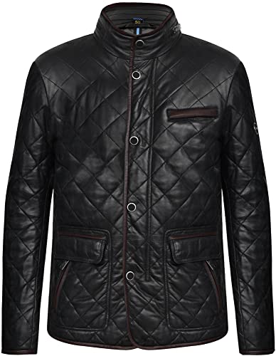 Blueorn Öjvind Lederjacke Herren Steppjacke aus Lammnappa Leder - Übergangsjacke mit business Rautenmuster & Modern Fit - Design mit gestepptem Lammleder (as3, alpha, x_l, regular, regular, Schwarz) von Blueorn