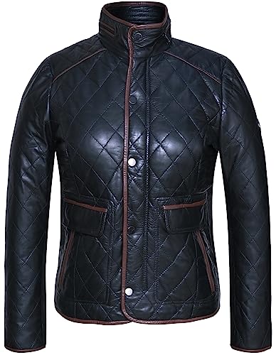Blueorn Damen Lederjacke RENAA Steppjacke aus echtes Premium Schafsleder Leder - Gesteppte Jacke Daunenjacke Schwarz (as3, alpha, l, regular, regular, Schwarz) von Bluepiel