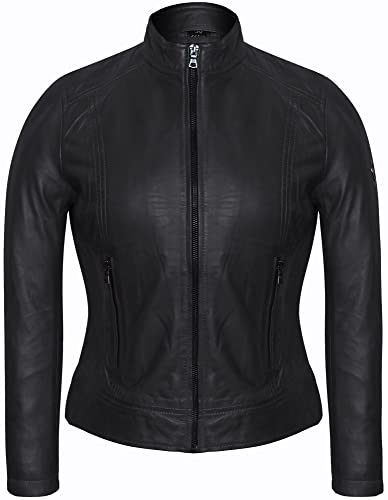 Bluepiel Damen Lederjacke KLARA Bikerjacke mit Stehkragen - Modernen Echtleder Jacke aus Lammnappa Leder Schwarz (as3, alpha, l, regular, regular, Schwarz) von Bluepiel