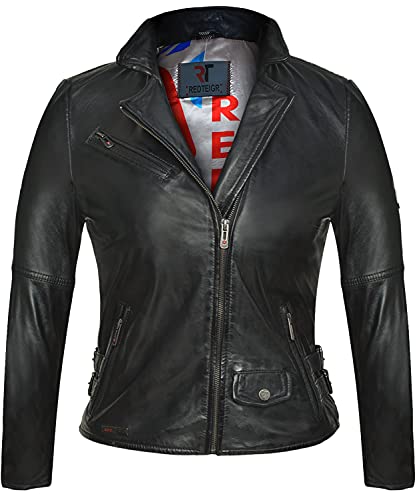 Bluepiel Damen Lederjacke UNA Modernen Bikerjacke Übergangsjacke Echtleder Jacke mit Steppung Schwarz aus feinstem Lammnappa Leder (as3, alpha, l, regular, regular, Schwaz) von Bluepiel