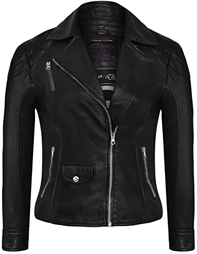 Bluepiel Eleni Lederjacke Damen - Modernen Bikerjacke Echtleder Jacke Übergangsjacke Tailliert mit Reverskragen Braun aus feinstem Lammnappa Leder (XXL, Schwarz) von Bluepiel