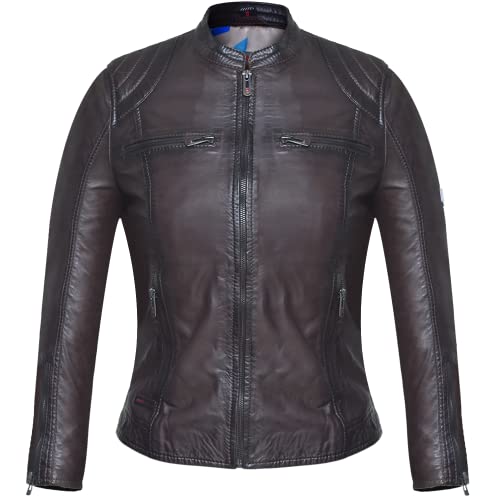 Bluepiel Lederjacke Damen ELISA Bikerjacke Damen mit Stehkragen und Steppung Modernen Echtleder Jacke aus feinstem Lammnappa Leder Braun von Bluepiel