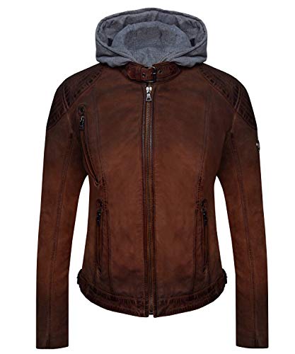 Bluepiel Olena Vintage Lederjacke Damen - Echtleder Bikerjacke mit abnehmbarer Kapuze aus Lammnappa Leder im Biker – Look (L, Rostbraun) von Bluepiel