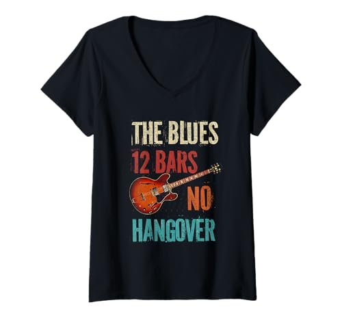 Damen Blues E-Gitarre Lustiges 12 Bars No Hangover T-Shirt mit V-Ausschnitt von Blues & Guitar Apparel & Gifts by eleventeez