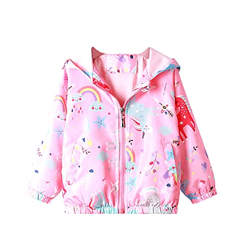 Domueay Jacke für Mädchen Kinder Kapuzen Outdoor Sport Windjacke Wind und Wasserdicht Mantel Sommer Frühling Herbst Licht Übergangsjacke Wanderjacke Outwear Jacken 2-3 Jahre, Rosa Regenbogen Pferd von Domueay