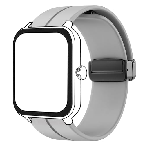 Bleushaweu 20mm 22mm Armband Kompatibel mit Blackview Smartwatch, Weiches Silikon Dual Magnetisch Einstellbar Armbänder Kompatibel für IOWODO/Blackview R50,R30 Pro,W60,W40,R60 (grau, 22mm) von Blueshaweu
