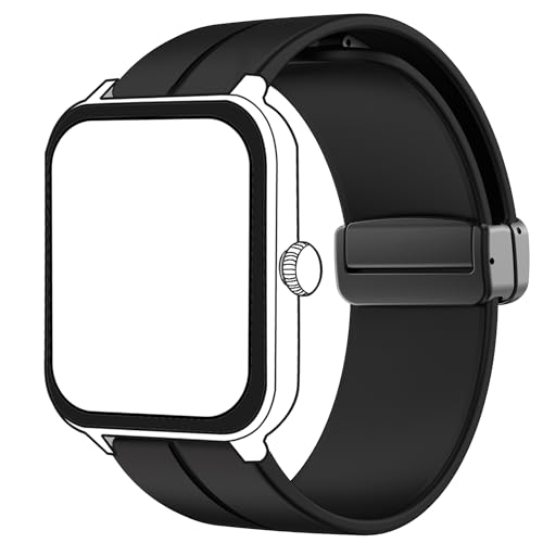 Bleushaweu 20mm 22mm Armband Kompatibel mit Blackview Smartwatch, Weiches Silikon Dual Magnetisch Einstellbar Armbänder Kompatibel für IOWODO/Blackview R50,R30 Pro,W60,W40,R60 (schwarz, 22mm) von Blueshaweu