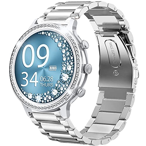 Bleushaweu Armband Kompatibel mit AKUMAKA Damen Smartwatch 1.32 Zoll, Classic Edelstahl Uhrenarmband für AKUMAKA I70 Smartwatch (Silber) von Blueshaweu