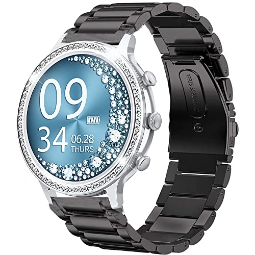 Bleushaweu Armband Kompatibel mit AKUMAKA Damen Smartwatch 1.32 Zoll, Classic Edelstahl Uhrenarmband für AKUMAKA I70 Smartwatch (schwarz) von Blueshaweu