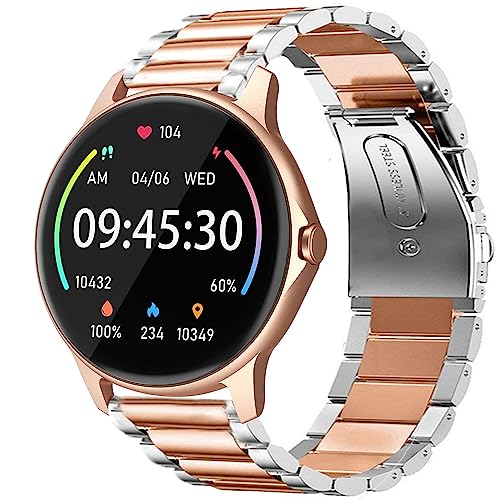 Bleushaweu Armband Kompatibel mit LW51 Smartwatch, Classic Edelstahl Uhrenarmband für ENOMIR LW51 / Gydom LW51 Smartwatch (Silber-Roségold) von Blueshaweu