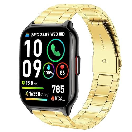 Bleushaweu Armband Kompatibel mit Popglory P95 Smartwatch, Classic Edelstahl Uhrenarmband für Popglory P95 /Coollia P95 / SKG V7-2 /ZOSKVEE P95 / Narcid P95 Smartwatch (golden) von Blueshaweu