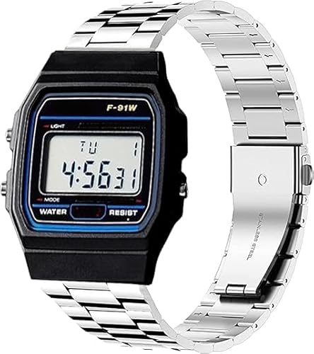 Blueshaweu 18mm 20mm 22mm Armband Kompatibel Für Casio Watch, Classic hohe Qualität Edelstahl Uhrenarmband Kompatibel Kompatibel mit Casio MDV106-1AV / MDV107 / F-91W (Silber, 22mm) von Blueshaweu
