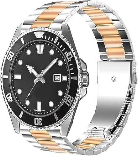 Blueshaweu 18mm 20mm 22mm Armband Kompatibel Für Casio Watch, Classic hohe Qualität Edelstahl Uhrenarmband Kompatibel Kompatibel mit Casio MDV106-1AV / MDV107 / F-91W (Silber-Roségold, 22mm) von Blueshaweu