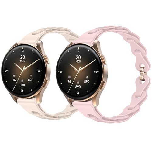 Blueshaweu 18mm 20mm Damen Armband Kompatibel Für Hama 8900 1,32“ / 8900 1,43", Schlank Einkettiges Elegant Silikon Ersatz Uhrenarmband Kompatibel mit Hama 8900 Smartwatch (off white+Rosa, 18mm) von Blueshaweu