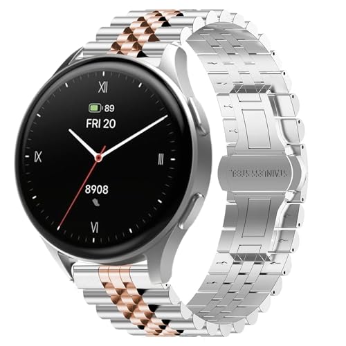 Blueshaweu 18mm 20mm Metall armband Kompatibel Für Hama Smartwatch 8900 1,32“ / 8900 1,43", Verstellbares Edelstahlarmband Kompatibel mit Hama 8900 Smartwatch (Silber-Roségold, 18mm) von Blueshaweu