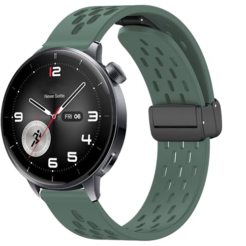 Blueshaweu 18mm 22mm Armband Kompatibel für Oneplus Watch, Magnetisch Einstellbar Atmungsaktiv Silikon Ersatz Uhrenarmband Kompatibel mit Oneplus Watch 3 43mm, 3 47mm/2 46mm/ 2R/1 (Armee grün, 18mm) von Blueshaweu