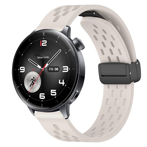 Blueshaweu 18mm 22mm Armband Kompatibel für Oneplus Watch, Magnetisch Einstellbar Atmungsaktiv Silikon Ersatz Uhrenarmband Kompatibel mit Oneplus Watch 3 43mm, 3 47mm/2 46mm/ 2R/1 (Beige Weiß, 22mm) von Blueshaweu