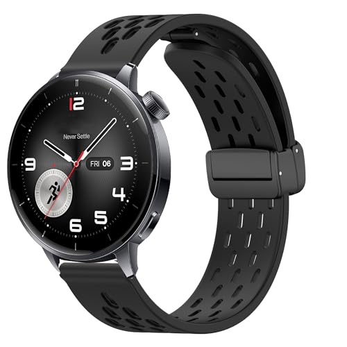 Blueshaweu 18mm 22mm Armband Kompatibel für Oneplus Watch, Magnetisch Einstellbar Atmungsaktiv Silikon Ersatz Uhrenarmband Kompatibel mit Oneplus Watch 3 43mm, 3 47mm/2 46mm/ 2R/1 (schwarz, 22mm) von Blueshaweu