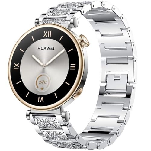 Blueshaweu 18mm Armband Kompatibel für Huawei Watch GT 4 41mm Smartwatch, Damen Metall Band Priemium Edelstahl Bracelet Gurt für Huawei Watch GT 4 41mm Smartwatch (Silber) von Blueshaweu