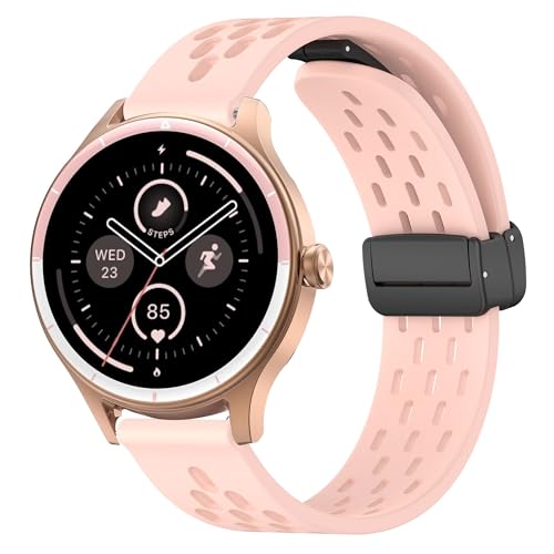 Blueshaweu 18mm Armband Kompatibel mit DR06, DR05 Smartwatch, Magnetisch Einstellbar Atmungsaktiv Sport Silikon Ersatz Uhrenarmband Kompatibel Für Fitpolo DR06,TOOBUR DR06/DR05 (Rosa) von Blueshaweu
