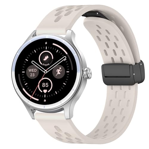 Blueshaweu 18mm Armband Kompatibel mit DR06, DR05 Smartwatch, Magnetisch Einstellbar Atmungsaktiv Sport Silikon Ersatz Uhrenarmband Kompatibel Für Fitpolo DR06,TOOBUR DR06/DR05 (weiß) von Blueshaweu