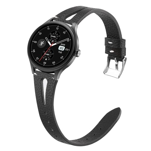 Blueshaweu 18mm Armband Kompatibel mit DR06, DR05 Smartwatch Damen Rund 1,27″, Quick Release Leder Classic Ersatz Uhrenarmband Kompatibel Für Fitpolo DR06, TOOBUR DR06/DR05 (schwarz) von Blueshaweu