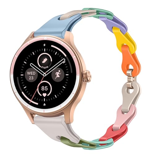 Blueshaweu 18mm Armband Kompatibel mit DR06, DR05 Smartwatch Damen Rund 1,27″, Schlank Einkettiges Elegant Silikon Ersatz Uhrenarmband Kompatibel Für Fitpolo DR06, TOOBUR DR06/DR05 (farbenfroh) von Blueshaweu