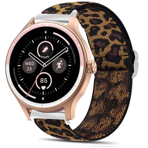 Blueshaweu 18mm Armband Kompatibel mit DR06, DR05 Smartwatch Damen Rund 1,27″, Weich und Dehnbar Elastizität Ersatzband Armbänder Kompatibel Für Fitpolo DR06, TOOBUR DR06/DR05 (Leopard) von Blueshaweu