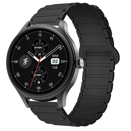 Blueshaweu 18mm Armband Kompatibel mit DR06, DR05 Smartwatch Damen Rund 1,27″, Weiches Silikon Ganz Magnetisch Einstellbar Uhrarmband Kompatibel Für Fitpolo DR06, TOOBUR DR06/DR05 (schwarz) von Blueshaweu