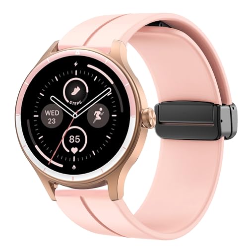 Blueshaweu 18mm Armband Kompatibel mit Fitpolo Smartwatch Damen Rund 1,27″ DR06, Weiches Silikon Dual Magnetisch Einstellbar Armbänder Kompatibel Für Fitpolo/TOOBUR DR06 Smartwatch (Rosa) von Blueshaweu