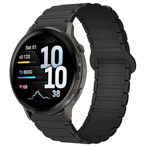 Blueshaweu 18mm Armband Kompatibel mit Garmin Venu 4, Weiches Silikon Ganz Magnetisch Einstellbar Uhrarmband Kompatibel Für Garmin Venu 4 41mm, 45mm (schwarz, 22mm für Venu 4 45mm) von Blueshaweu