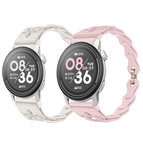 Blueshaweu 20mm 22mm 24mm Damen Armband Kompatibel Für COROS Sportuhr, Schlank Einkettiges Elegant Silikon Uhrenarmband Kompatibel mit COROS NOMAD,Pace 3,PACE 2,APEX 2/2 Pro etc. (2 Pack-B, 24mm) von Blueshaweu