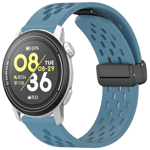 Blueshaweu 20mm 22mm Armband Kompatibel Für COROS Smartwatch, Magnetisch Einstellbar Sport Silikon Ersatz Uhrenarmband Für Coros Pace 3/ PACE 2/ APEX 2 /APEX 2 Pro etc. Smartwatch (22mm, Graublau) von Blueshaweu