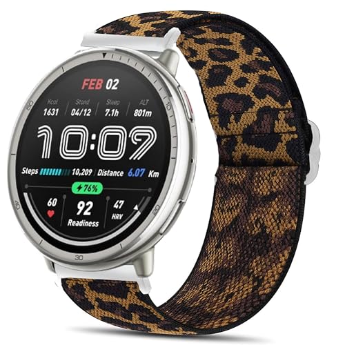 Blueshaweu 22MM Einstellbar Stoff Armbänder Kompatibel mit Amazfit Smartwatch, Weich und Dehnbar Elastizität Ersatzband für Amazfit T-Rex 3,Balance,Bip 6,Bip 5 etc. (Leopard, 22MM) von Blueshaweu