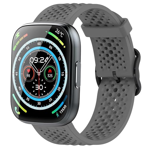 Blueshaweu 22MM Sport Armband Kompatibel mit Puqo T80 Smartwatch 1,95 Zoll, Atmungsaktives Weiches Silikon Wasserdichtes Armband für Puqo T80/Cillso T80 Smartwatch (grau) von Blueshaweu