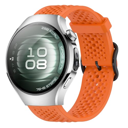 Blueshaweu 22mm 20mm Armband Kompatibel Für HUAWEI Watch 5, Atmungsaktives Weiches Silikon Wasserdichtes Armband Kompatibel mit HUAWEI Watch 5 42mm/46mm, Watch 4/4 Pro (Orange, 22mm) von Blueshaweu