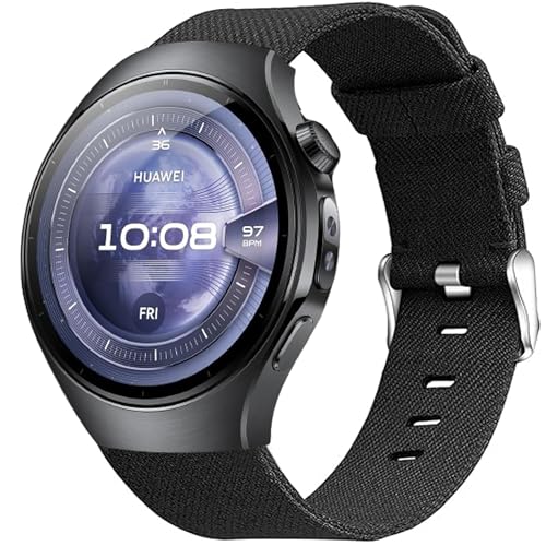 Blueshaweu 22mm 20mm Armband Kompatibel Für hua@wei watch 5, Nylon Strick Replacement Uhrenarmband Kompatibel mit hua@wei watch 5 42mm/46mm, Watch 4/4 Pro (schwarz, 20mm) von Blueshaweu