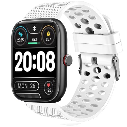 Blueshaweu 22mm Armband Kompatibel Für YOEVER Smartwatch IDW13,IDW19,IDW20, Classic Sport Silikon Ersatz Uhrenarmband Kompatibel für YOEVER IDW20/IDW19/IDW13 Smartwatch (weiß) von Blueshaweu
