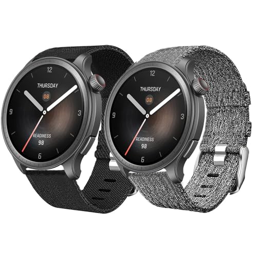 Blueshaweu 22mm Armband Kompatibel für Amazfit Balance Smartwatch, Nylon Strick Replacement Uhrenarmband für Amazfit Balance Smartwatch (schwarz+grau) von Blueshaweu