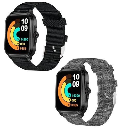 Blueshaweu 22mm Armband Kompatibel für SOUYIE 1,91 Zoll Smartwatch T90, Nylon Strick Replacement Uhrenarmband für SOUYIE T90 Smartwatch (schwarz+grau) von Blueshaweu