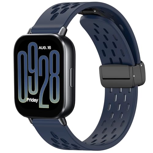 Blueshaweu 22mm Armband Kompatibel mit Redmi Watch 5 Active, Magnetisch Einstellbar Atmungsaktiv Sport Silikon Ersatz Uhrenarmband Kompatibel Für Redmi Watch 5 Active, Lite (dunkelblau) von Blueshaweu