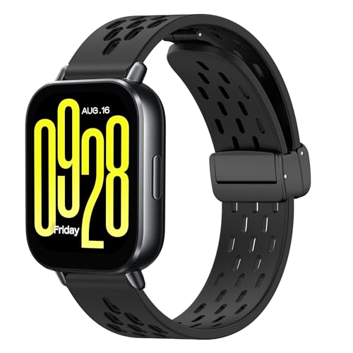 Blueshaweu 22mm Armband Kompatibel mit Redmi Watch 5 Active, Magnetisch Einstellbar Atmungsaktiv Sport Silikon Ersatz Uhrenarmband Kompatibel Für Redmi Watch 5 Active, Lite (schwarz) von Blueshaweu