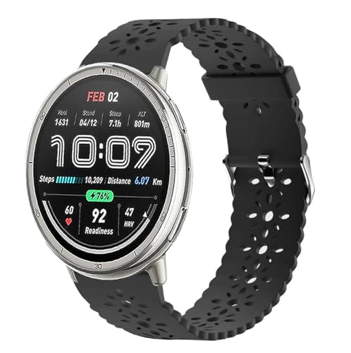 Blueshaweu 22mm Damen Armband Kompatibel mit Amazfit Smartwatch, Sport Schlank Ausgehöhlt Ersatzarmband Kompatibel für Amazfit Balance,Bip 6,Bip 5,GTR 3 Pro,Cheetah round etc. (Schwarz, 22mm) von Blueshaweu