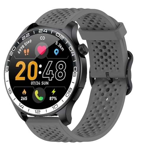 Blueshaweu 22mm Sport Armband Kompatibel Für Fempoin Smartwatch T10 Pro 1.43″, Atmungsaktives Weiches Silikon Wasserdichtes Armband Kompatibel für Fempoin T10 Pro Smartwatch (grau) von Blueshaweu