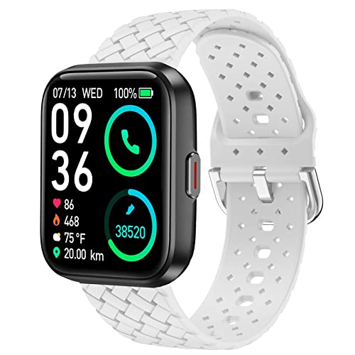 Blueshaweu Armband Kompatibel Für Aeac 208bt Smartwatch, Weben Silikon Classic Ersatz Uhrenarmband Für ENOMIR 208 / Aeac ID208 / Tensky id208bt Smartwatch (weiß) von Blueshaweu