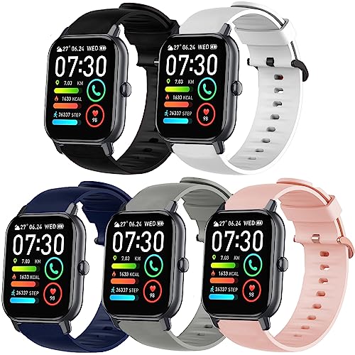 Blueshaweu Armband Kompatibel Für P66D Smartwatch 1,85'', Sport Silikon Ersatz Uhrenarmband Für Aptkdoe P66D / Dotn P66D / Ddidbi P66D Smartwatch 1.85 Zoll (5 PACK) von Blueshaweu