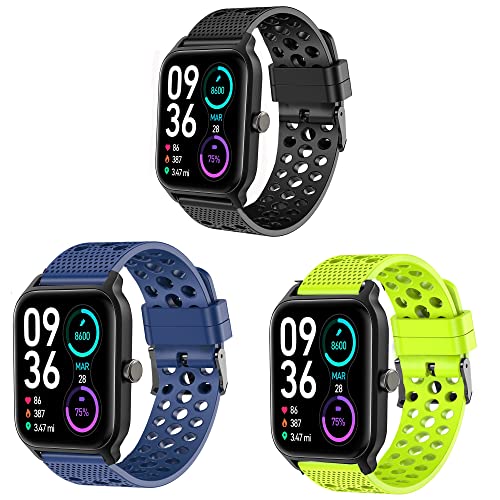 Blueshaweu Armband Kompatibel Für TOOBUR IDW13 / Gydom IDW13 / Woneligo W13 Smartwatch, Classic Sport Silikon Ersatz Uhrenarmband Für IDW13 1,8'' Smartwatch (schwarz+blau+grün) von Blueshaweu