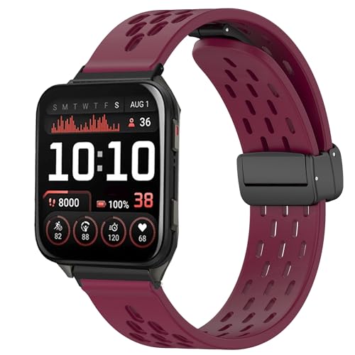 Blueshaweu Armband Kompatibel für Garmin Venu X1 (51mm), Atmungsaktives Weiches Silikon Dual Magnetisch Einstellbar Armbänder Kompatibel mit Garmin Venu X1 GPS Smartwatch (Weinrot) von Blueshaweu