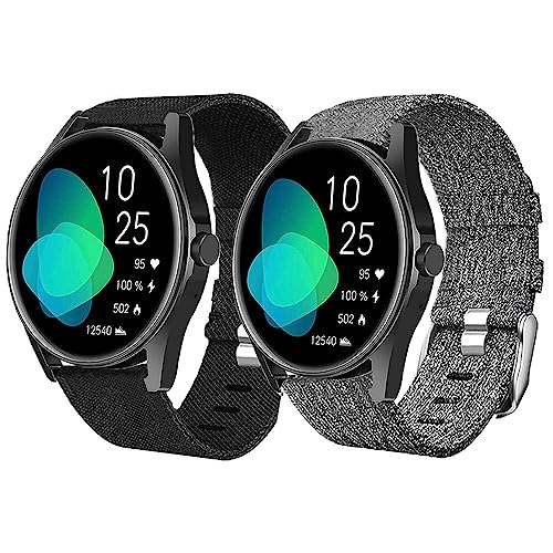 Blueshaweu Armband Kompatibel für HUAKUA Smartwatch H2, Nylon Strick Replacement Uhrenarmband für HUAKUA H2 Smartwatch (schwarz+grau) von Blueshaweu