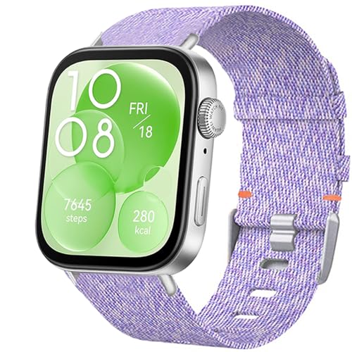 Blueshaweu Armband Kompatibel für Huawei Watch FIT 3, Nylon Strick Replacement Uhrenarmband für Huawei Watch FIT 3 Smartwatch 1,82 Zoll (Lila + silbrig Adapter) von Blueshaweu